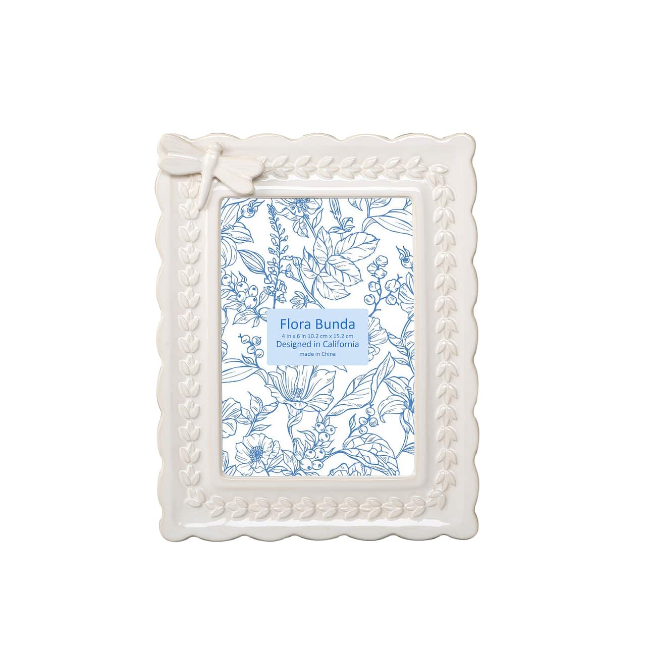 Flora Bunda® 4" x 6" Ivory Dragonfly Ceramic Frame